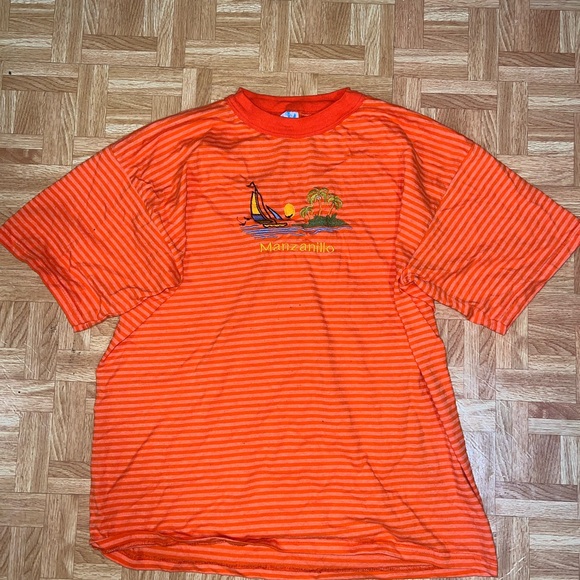 Orange and white striped t-shirt with sailboat embroidery - Picture 1 of 3